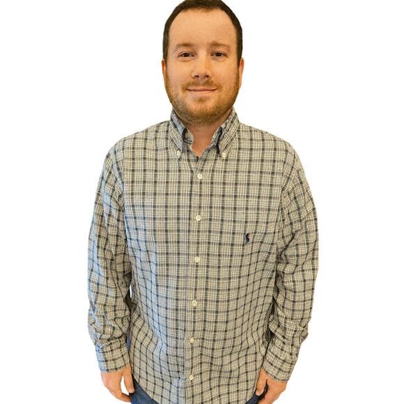 Vintage golden plaid nautical long sleeve button up long sleeve casual preppy L - Picture 1 of 7